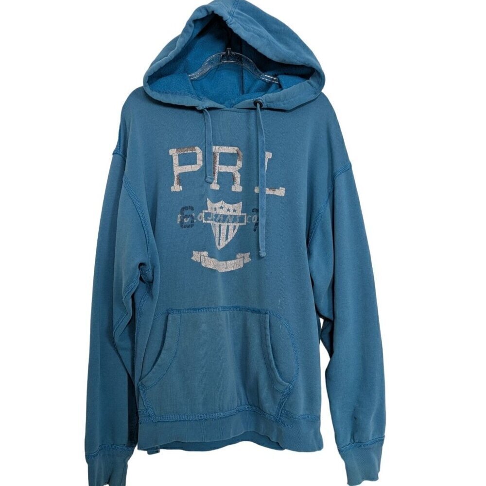 Polo Jeans Hoodie Mens Size Large Blue PRL Crest Pocket Hooded Sweatshirt